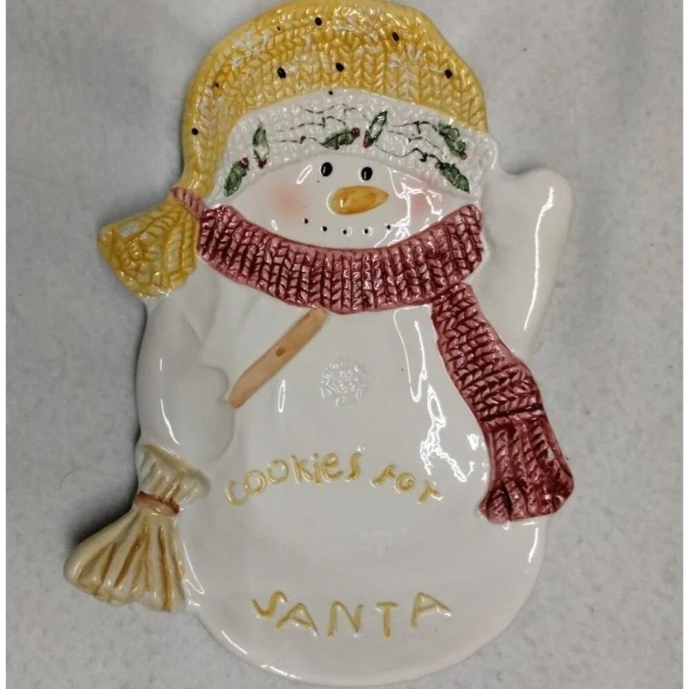 Snowman Cookies for Santa Ceramic Plate Christmas Holiday‎ Cookie Tray